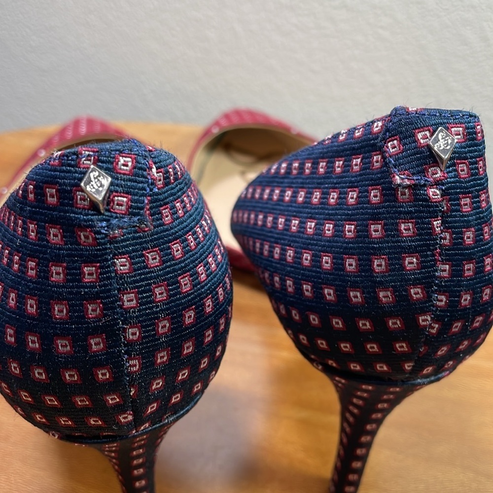 Sam Edelman D’orsay Telsa Red Blue Brocade High Heel Pumps Size 10W - Picture 10 of 16